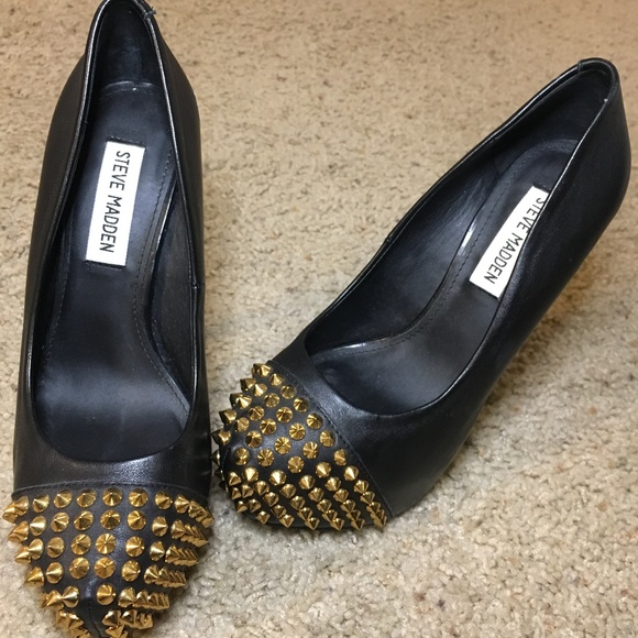 Steve Madden Shoes - STEVE MADDEN Pumps — Black Heels with Gold Spikes